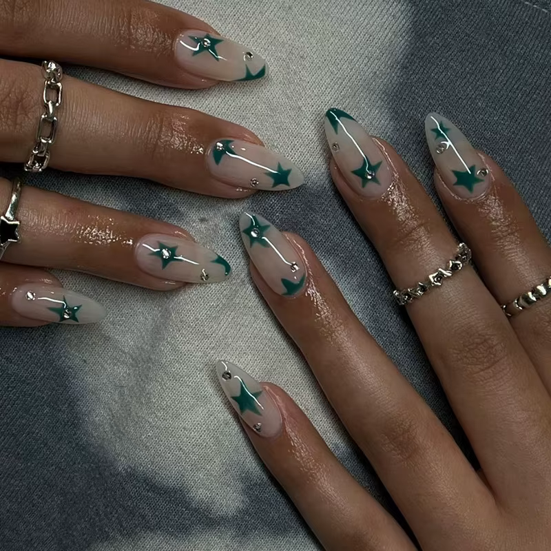 Lot de 24 faux ongles bleus dégradés Océan