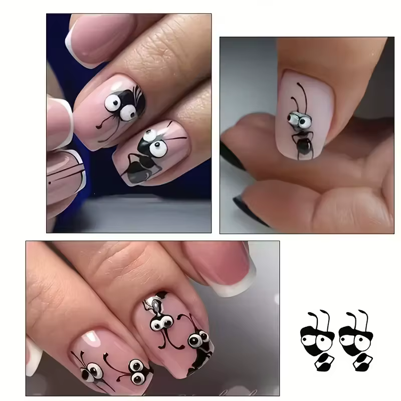 Autocollants pour ongles en forme de fourmi de dessin animé mignon