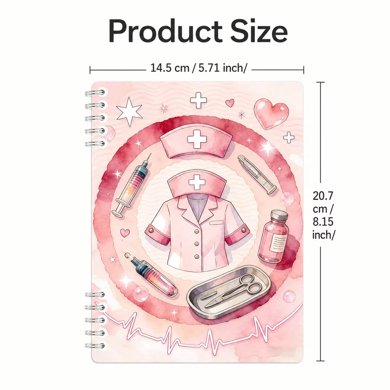 Carnet spirale rose pour infirmières, 120 pages, joli journal médical pour étudiants en soins infirmiers, infirmières, cadeau pour l'école ou le bureau