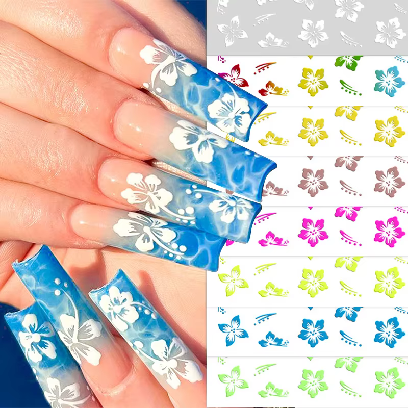 Autocollants 3D de fleurs d'hibiscus pour la décoration des ongles