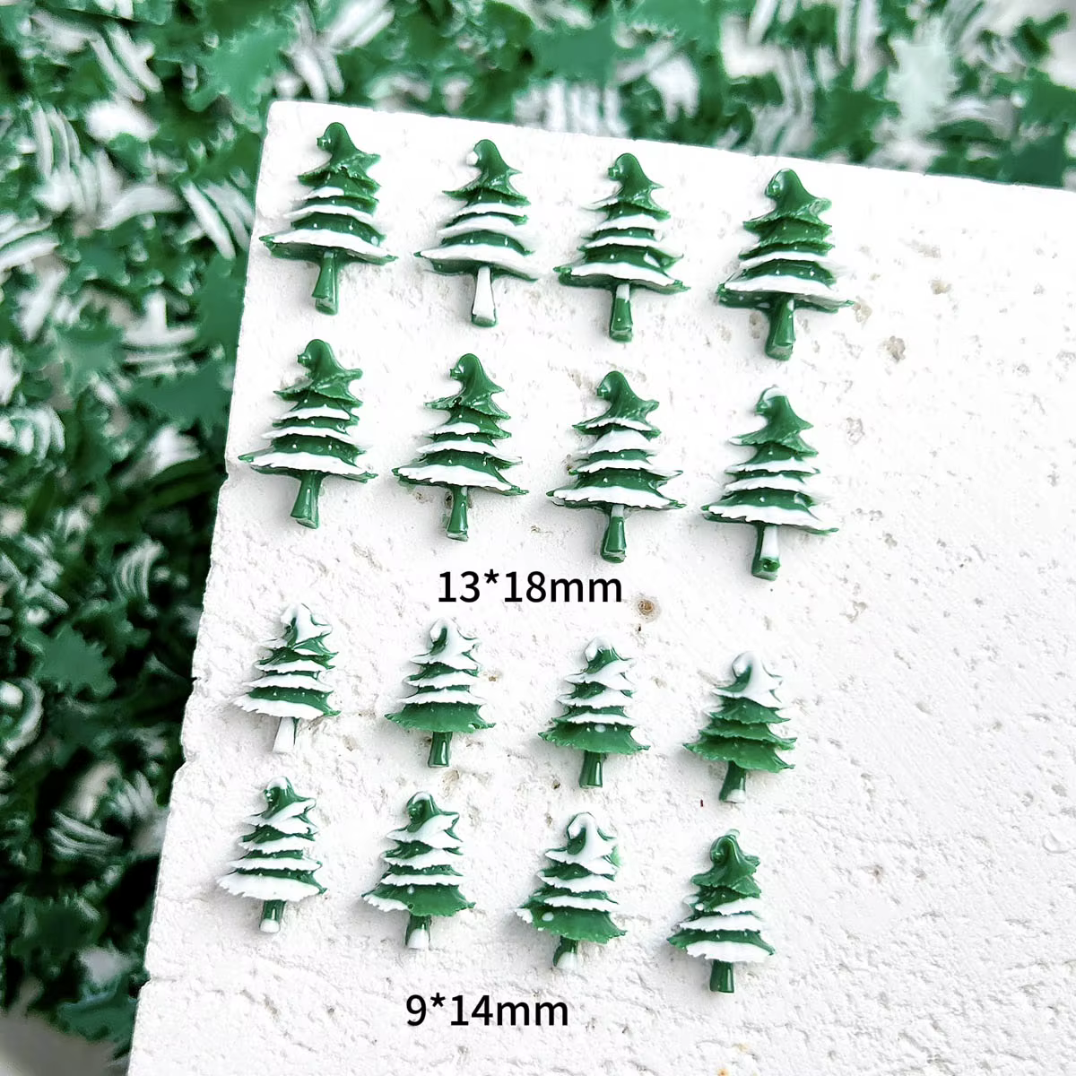 50 pièces 3D créatif arbre de noël résine Nail Art breloques dessin animé simulé neige vert