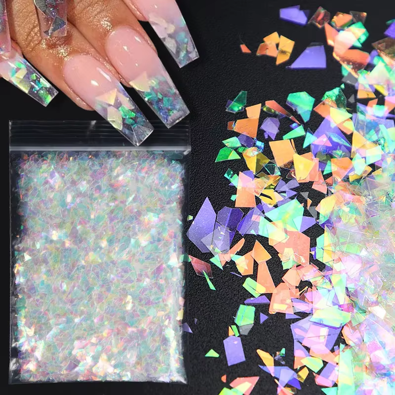 Flocons d'ongles holographiques effet sirène