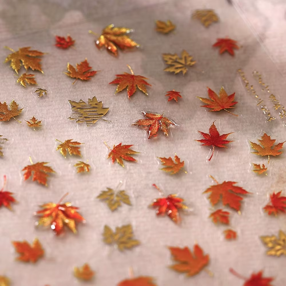 5D en relief gelée feuille d'érable Nail Art autocollant or rouge automne feuilles