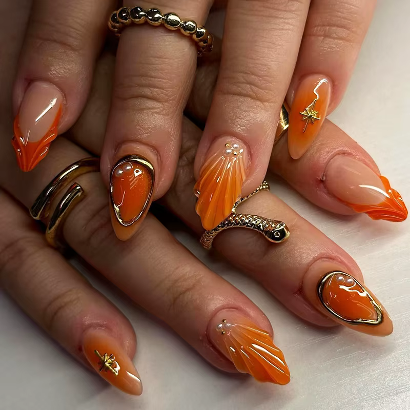 Faux Ongles au Design Baroque localité en Forme de Coquille d'Océan