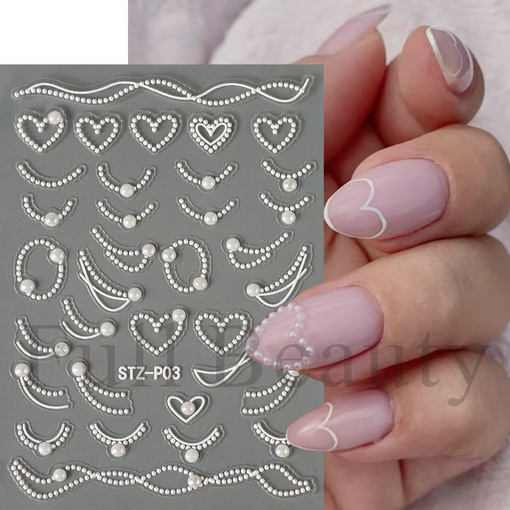 Autocollants pour ongles en forme de fleur de perle en relief – Faux