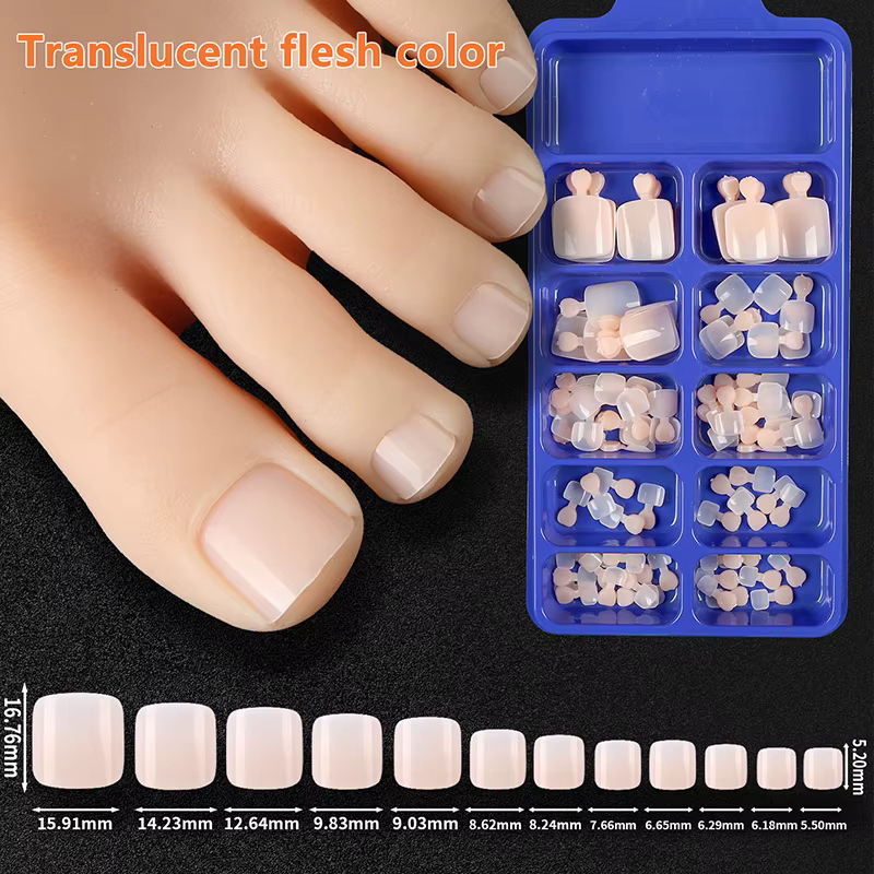 100 faux ongles de pieds couleur unie naturelle