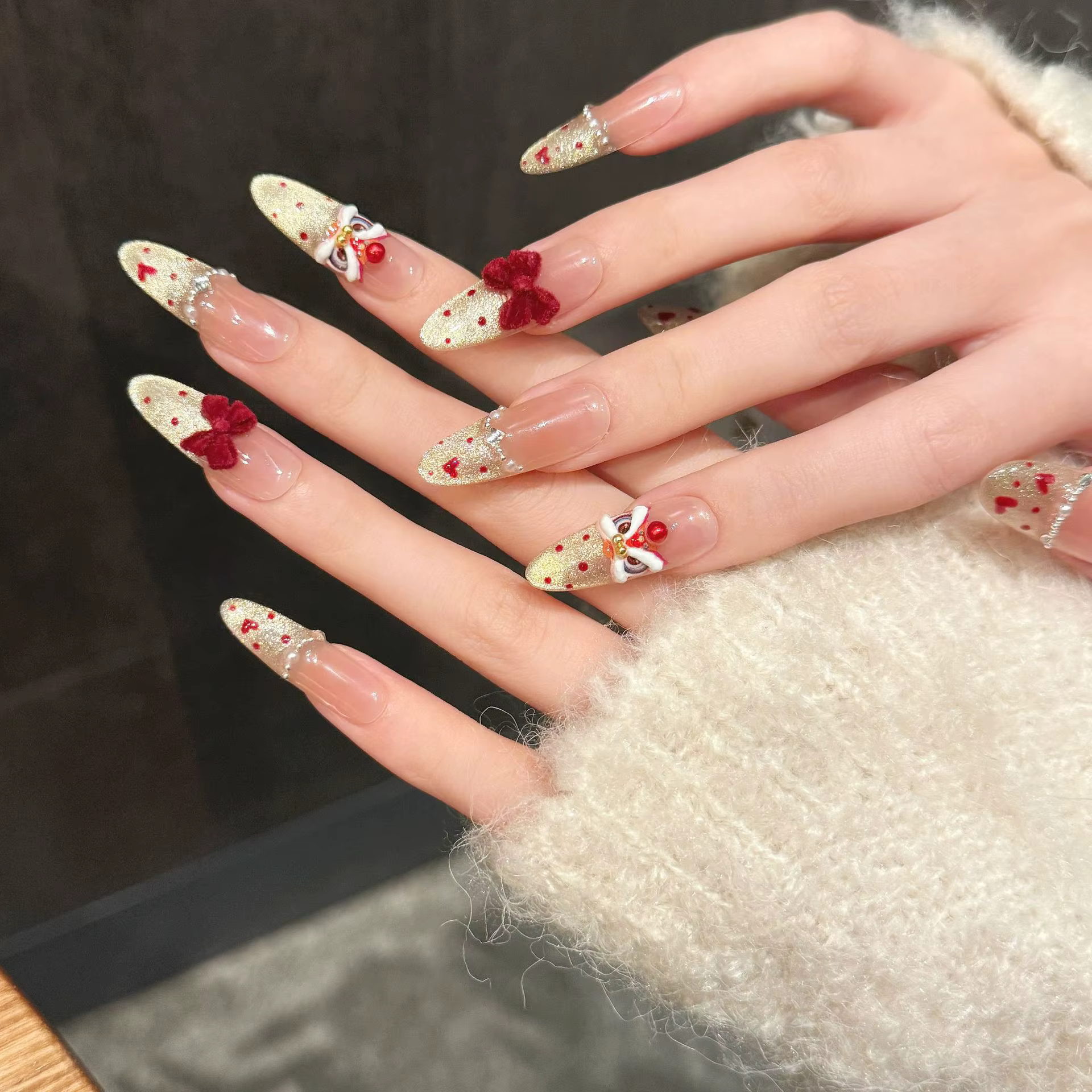 Faux ongles français œil de chat faits à la main