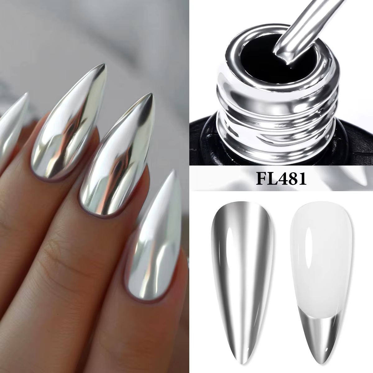 Vernis à ongles gel métallique argenté effet miroir