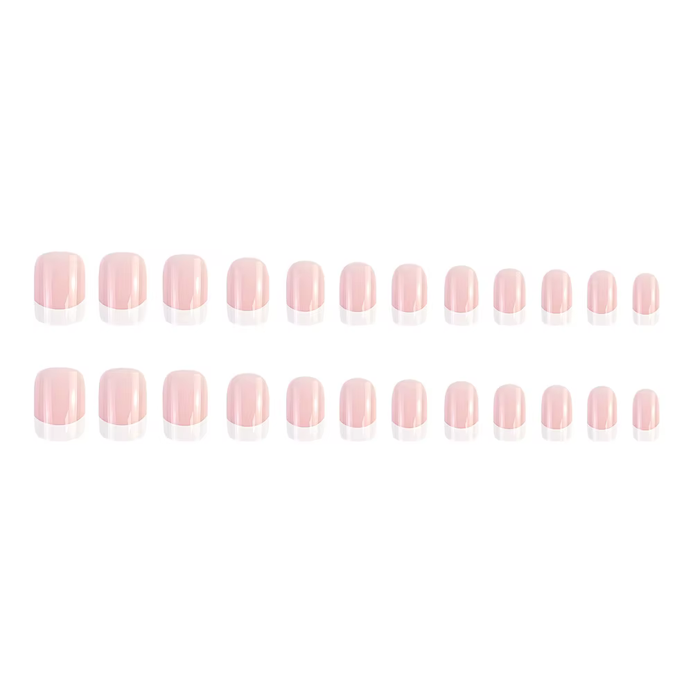 24 pièces brillant moyen carré presse sur ongles rose Style français faux