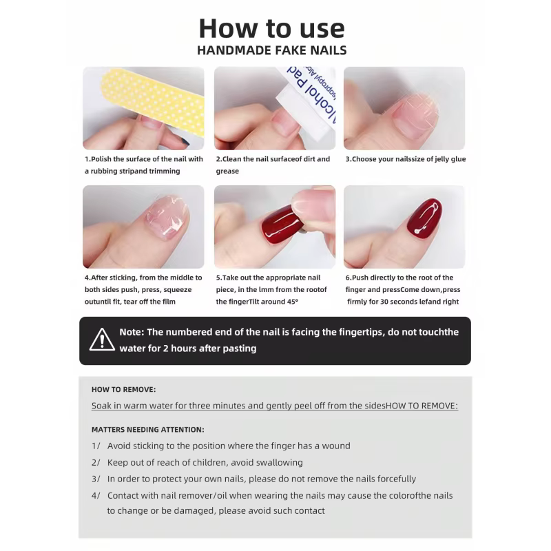 Ongles mi-longs en forme de cercueil faits à la main