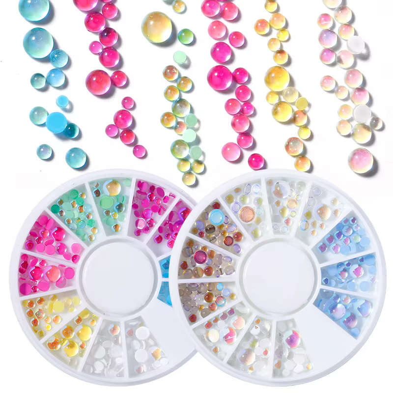1 boîte arc-en-ciel sirène larmes Nail Art breloques Macaron bulle perles