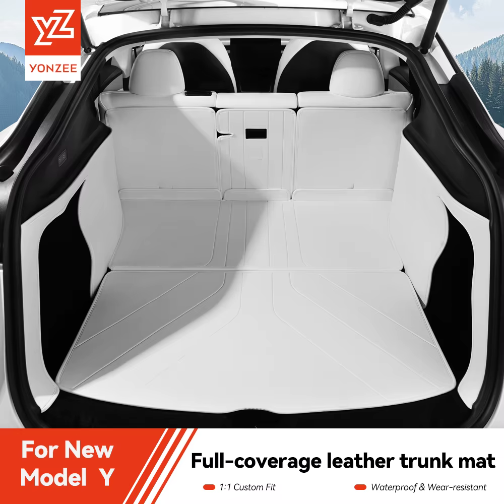 YZ Pour Tesla Modèle Y Juniper 2021-2026 Tapis en cuir entièrement entourés Tapis imperméables non glissants Tapis sur mesure