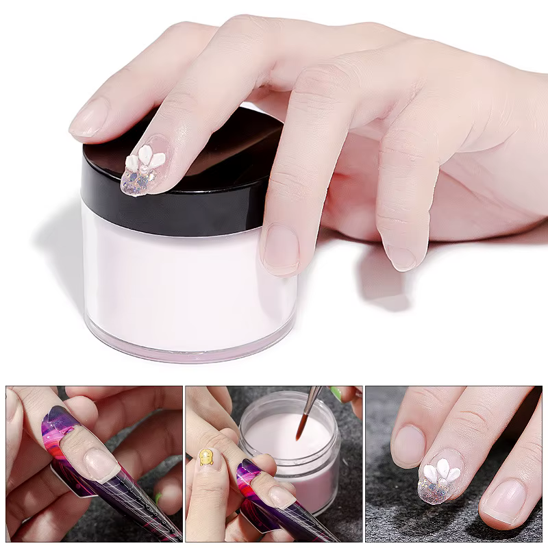 Poudre acrylique transparente blanche rose pour ongles