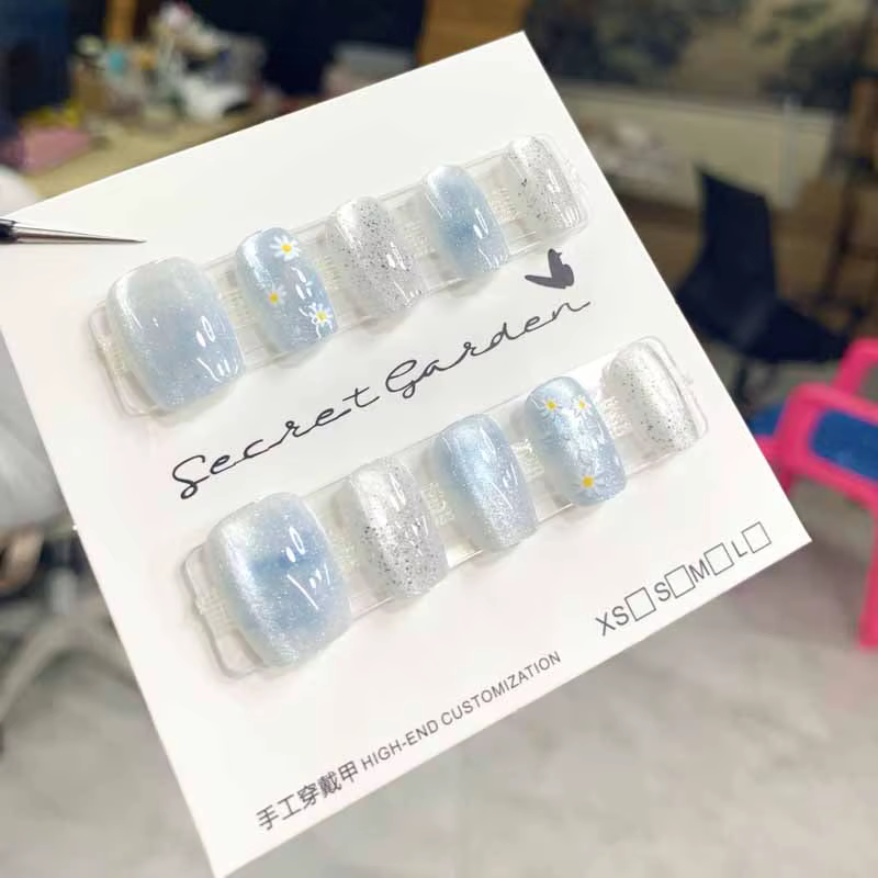 10 pièces femmes filles rêveur queue de poisson méduse nouveau fait à la main oeil de chat presse sur ongles détachable