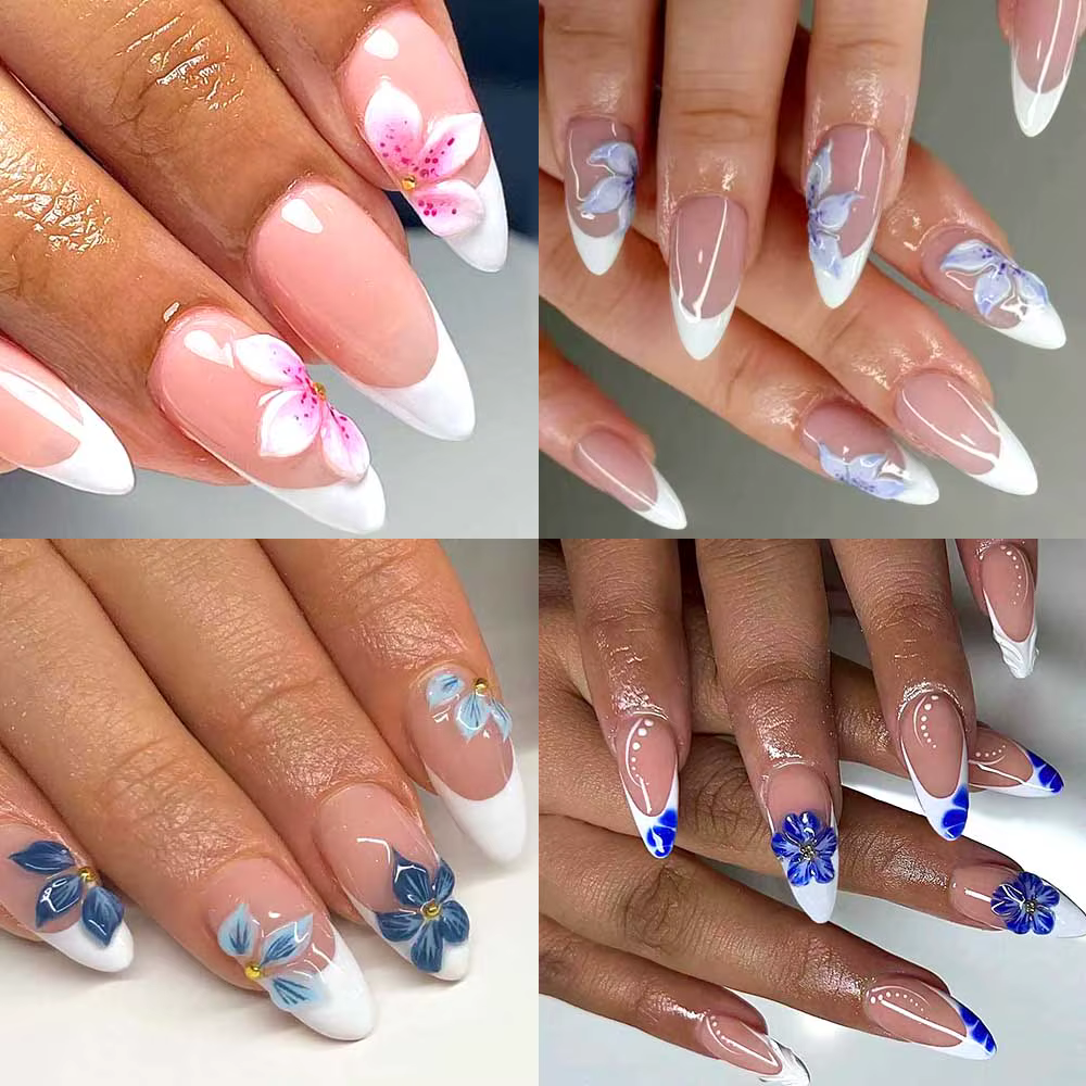 96 pièces par ensemble. Faux ongles blancs en gel 3D en forme d'amande
