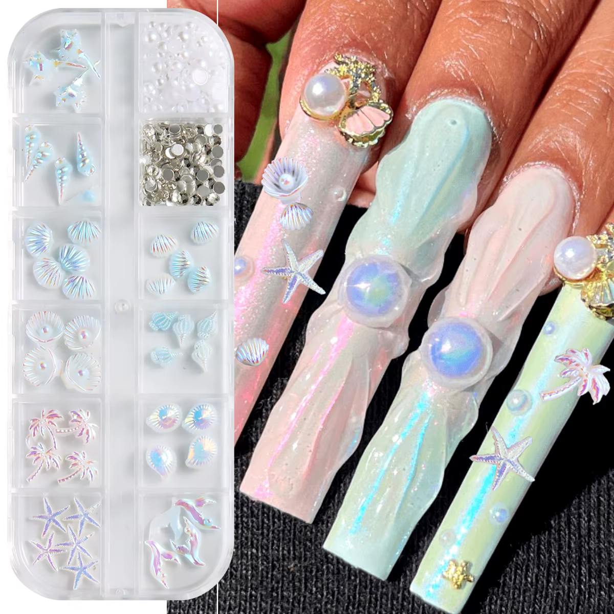 Accessoire d'art d'ongle de plage d'été 3D Aurora avec palmiers