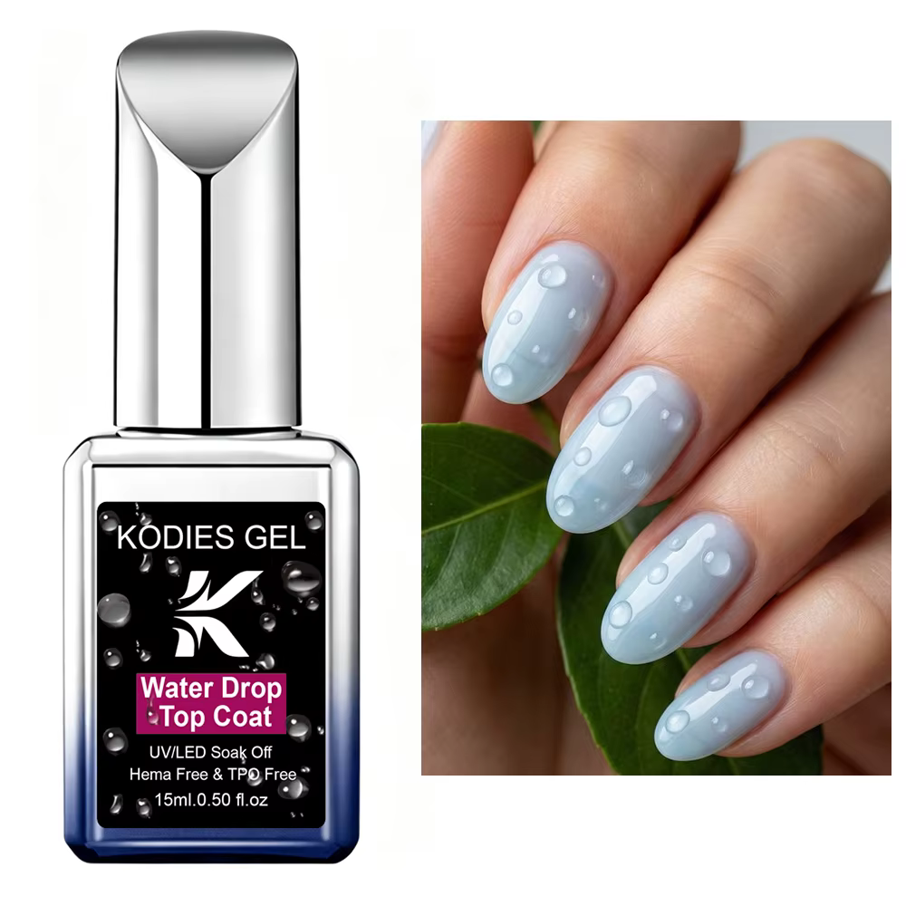 KODIES GEL HEMA/TPO Free Water Drop Top Coat Sans Résidu Auto-Nivelant Effet 3D Fini Cristal Manucure Semi-Permanent