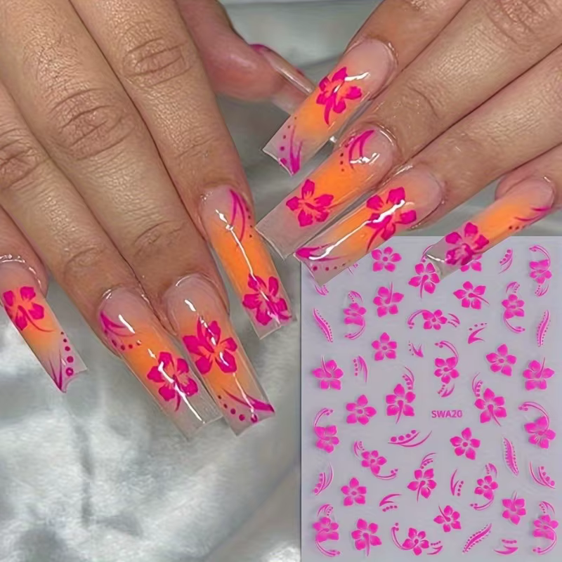Autocollants pour ongles à motif de fleurs d'hibiscus