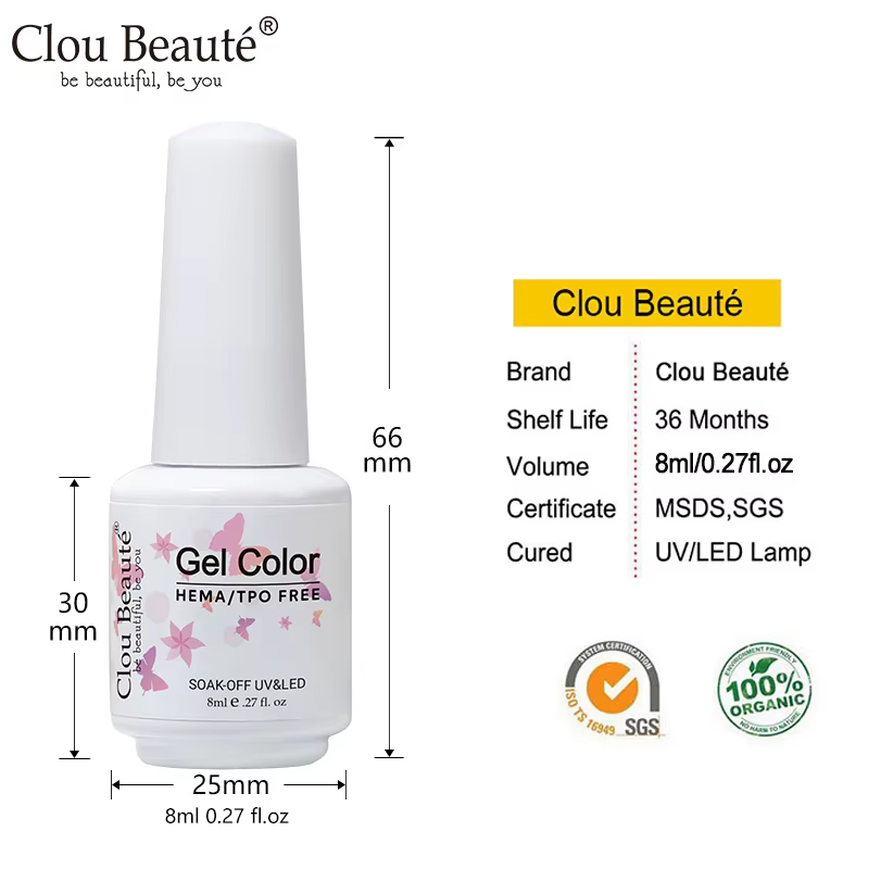 Clou Beaute 8ml Gel Vernis à Ongles Sans HEMA/TPO pour Nail Art