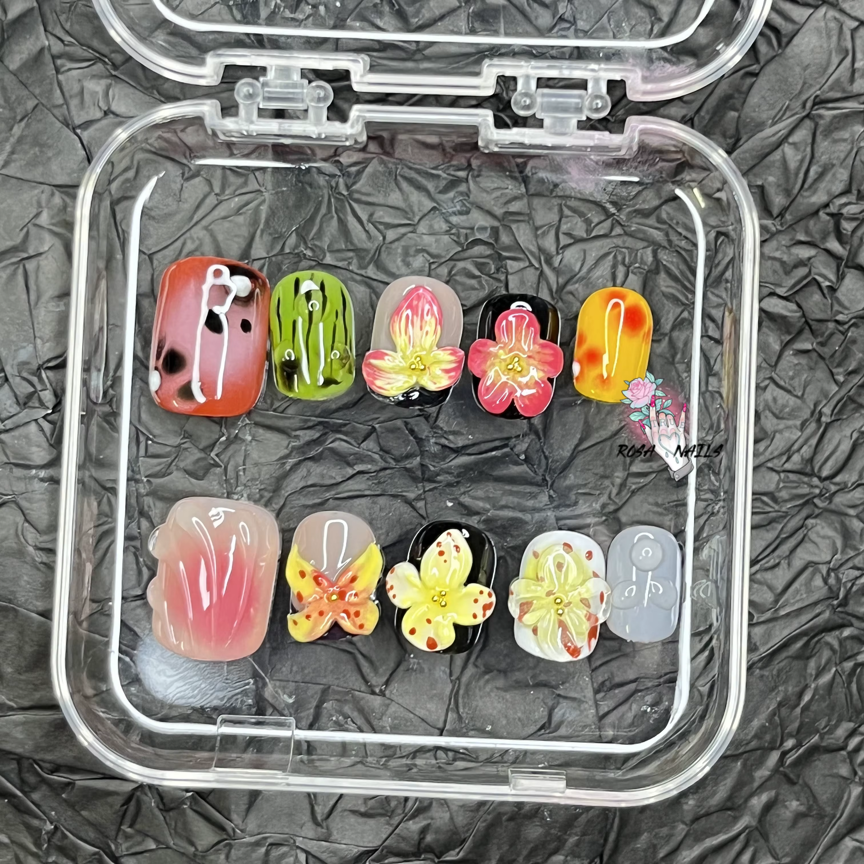 Fleurs 3D Nail Art tendance presse sur ongles peint à la main rose Gel gelée printemps été fleur y2k