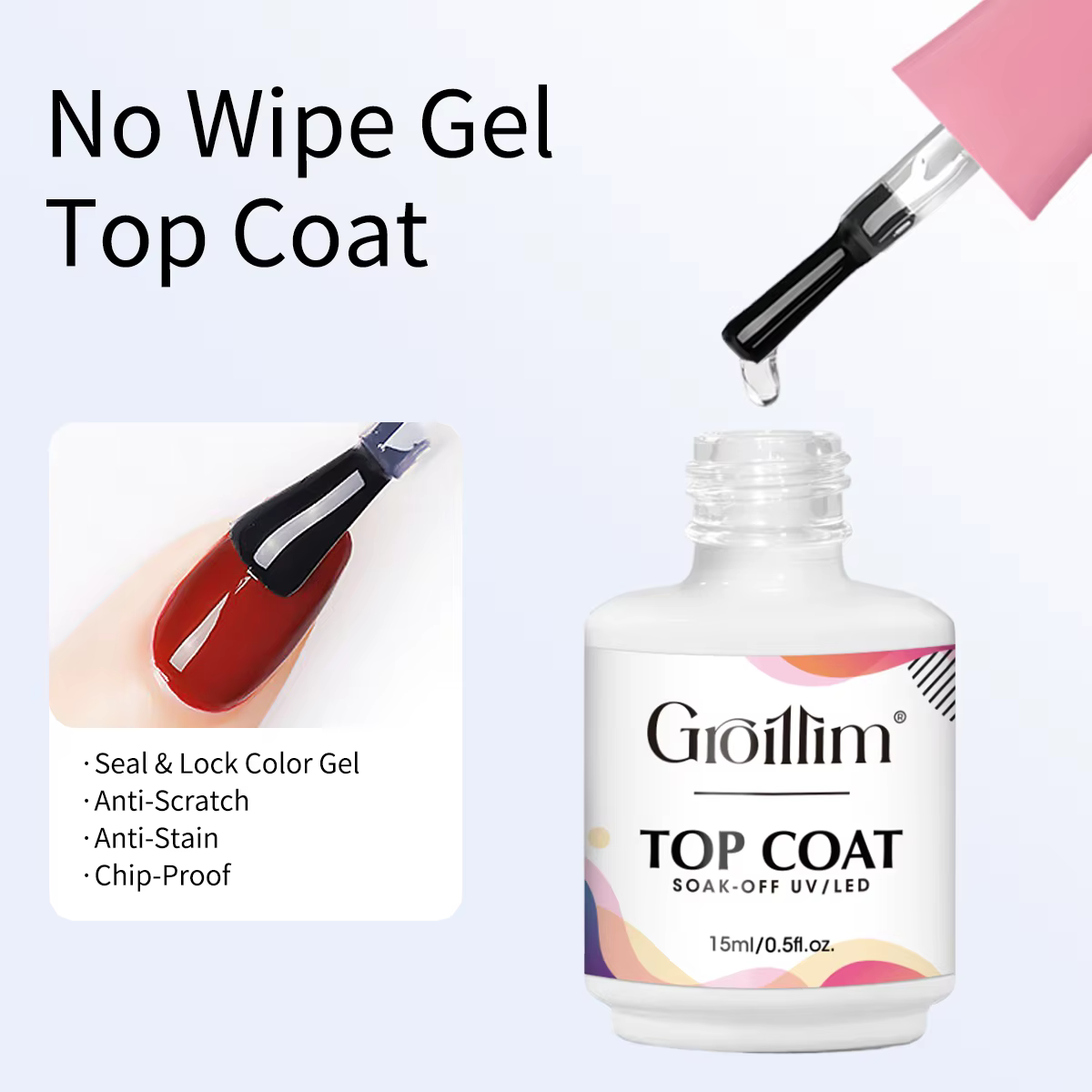 Kit de démarrage de vernis à ongles en gel sans essuyage Groillim 15 ml - / Kit