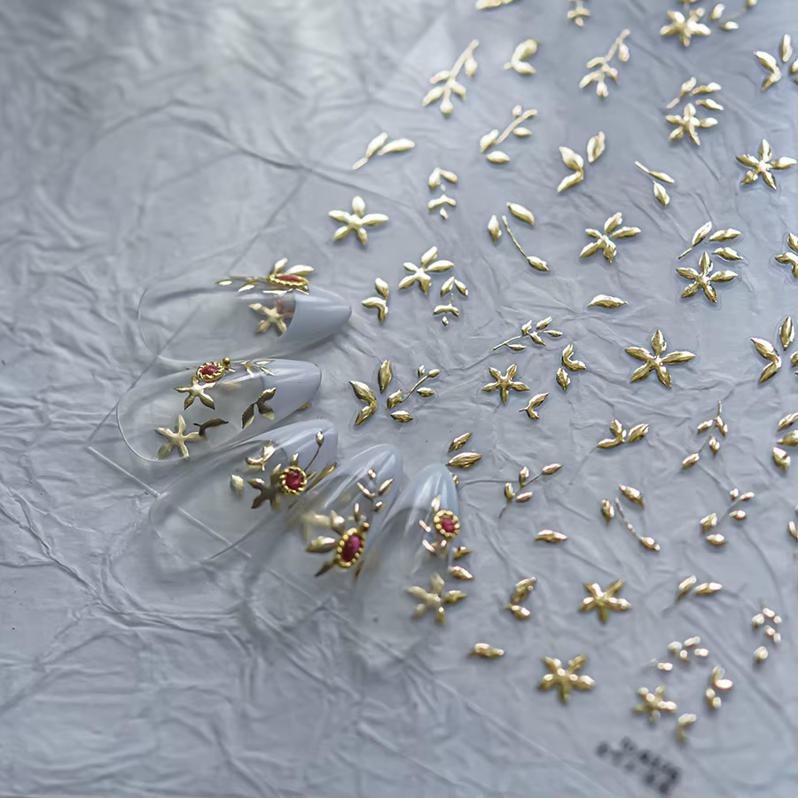 Autocollant Vintage japonais Boho en dentelle florale 5D pour Nail Art