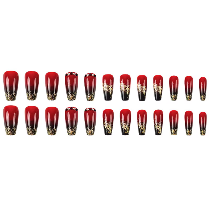 24 pièces de nail art avec un design dégradé noir et rouge