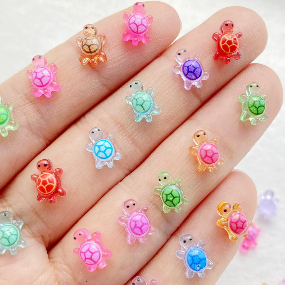 100 pièces mignon résine dessin animé petite tortue Nail Art