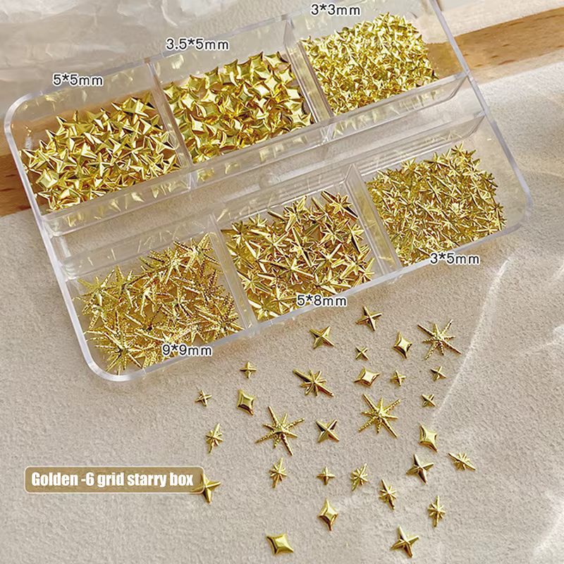 6 grilles métalliques or argent Nail Art strass décor manucure breloques Flatback Starburst pentagrammes bijou accessoires pour ongles