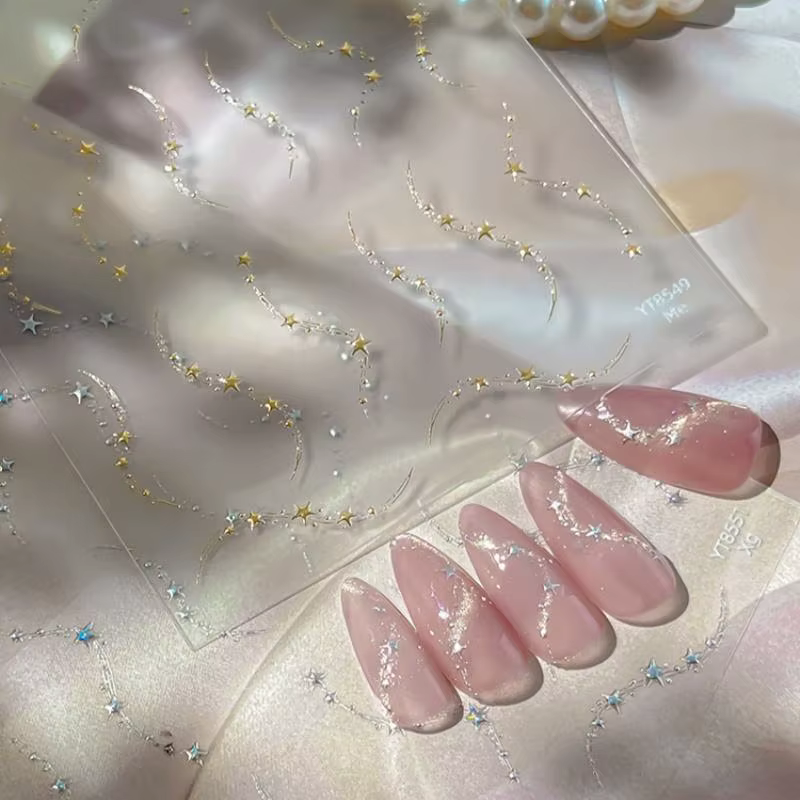 Autocollants pour ongles en forme de chaîne d'étoiles de luxe