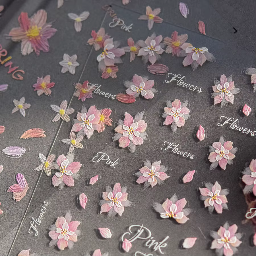 Kawaii rose Sakura 5D plat haute qualité auto-adhésif Nail Art décoration autocollant