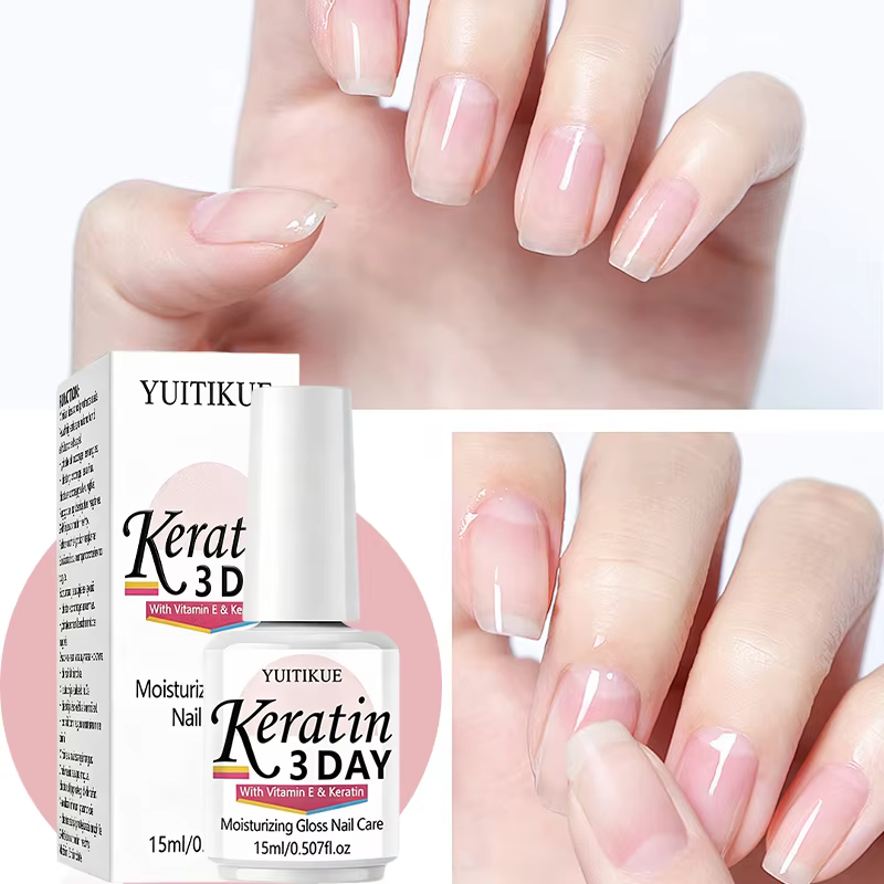 YUITIKUE Huile de Soin des Ongles à la Kératine 3 Jours 15ml Vitamine E Hydratante Brillante Absorption Rapide Format