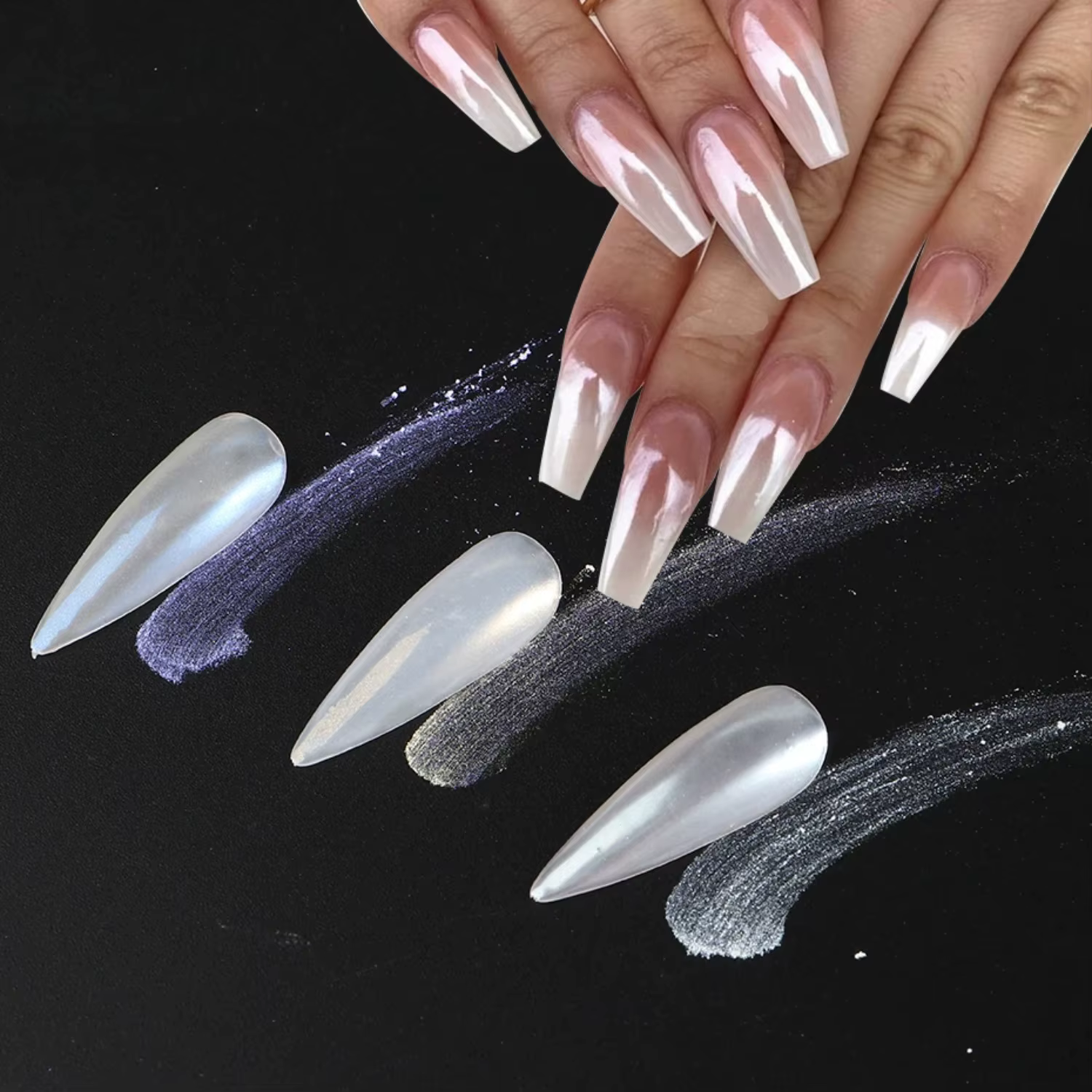 Perle blanc frottant sur Nail Art paillettes poussière Chrome aurore jaune violet manucure décorations miroir sirène ongles poudre Pigment
