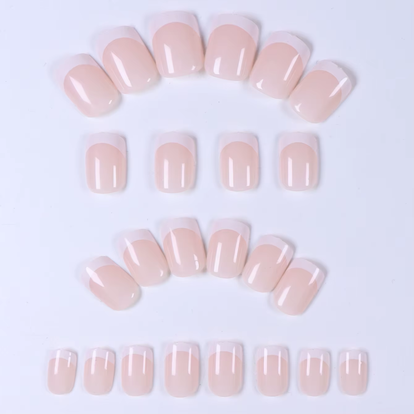 24 ongles français carrés courts à bord blanc simple + 1 colle