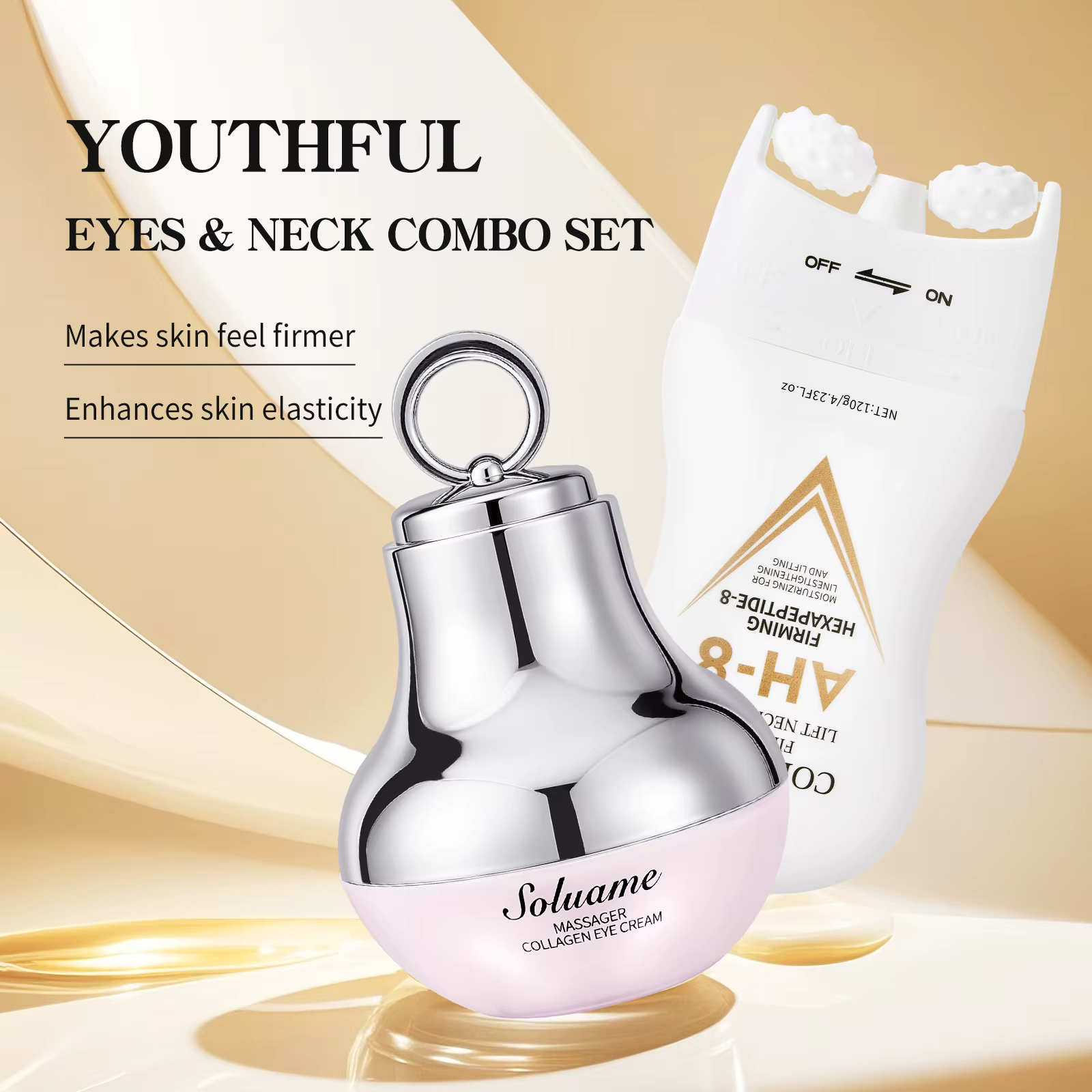 Ensemble de crème pour les yeux et crème pour le cou, Massage au collagène, Contour des yeux hydratant et raffermissant, Lotion pour le cou avec rouleau de Massage, facile à absorber