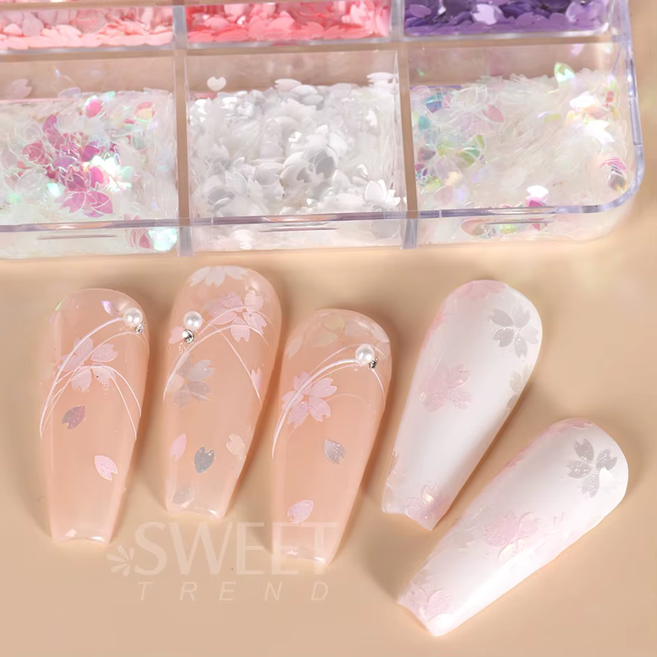 6 grilles Sakura fleur pétale puce ongles paillettes fleurs de cerisier