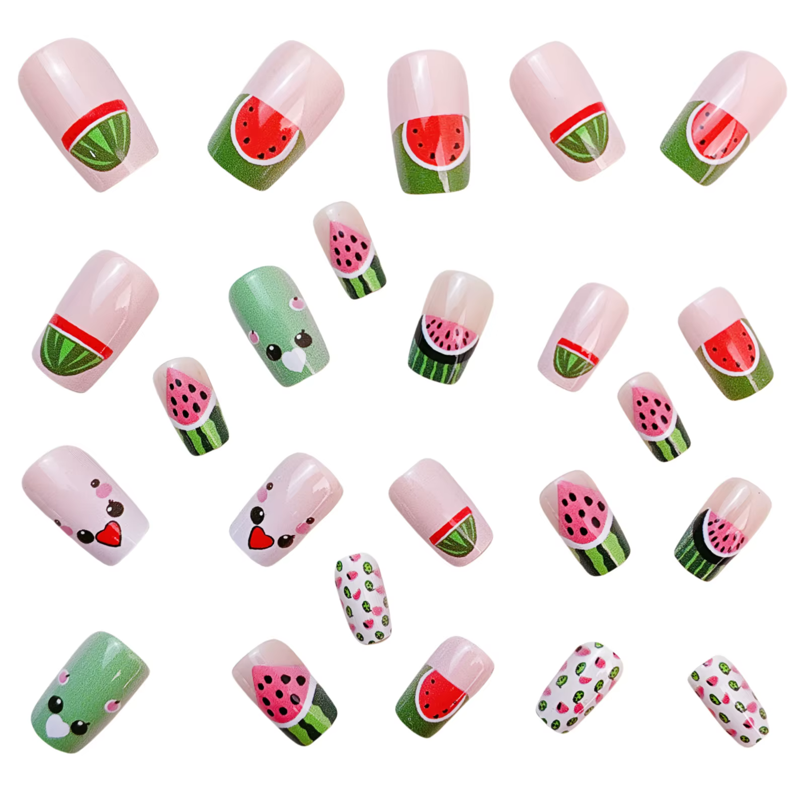Faux ongles pastèque de dessin animé