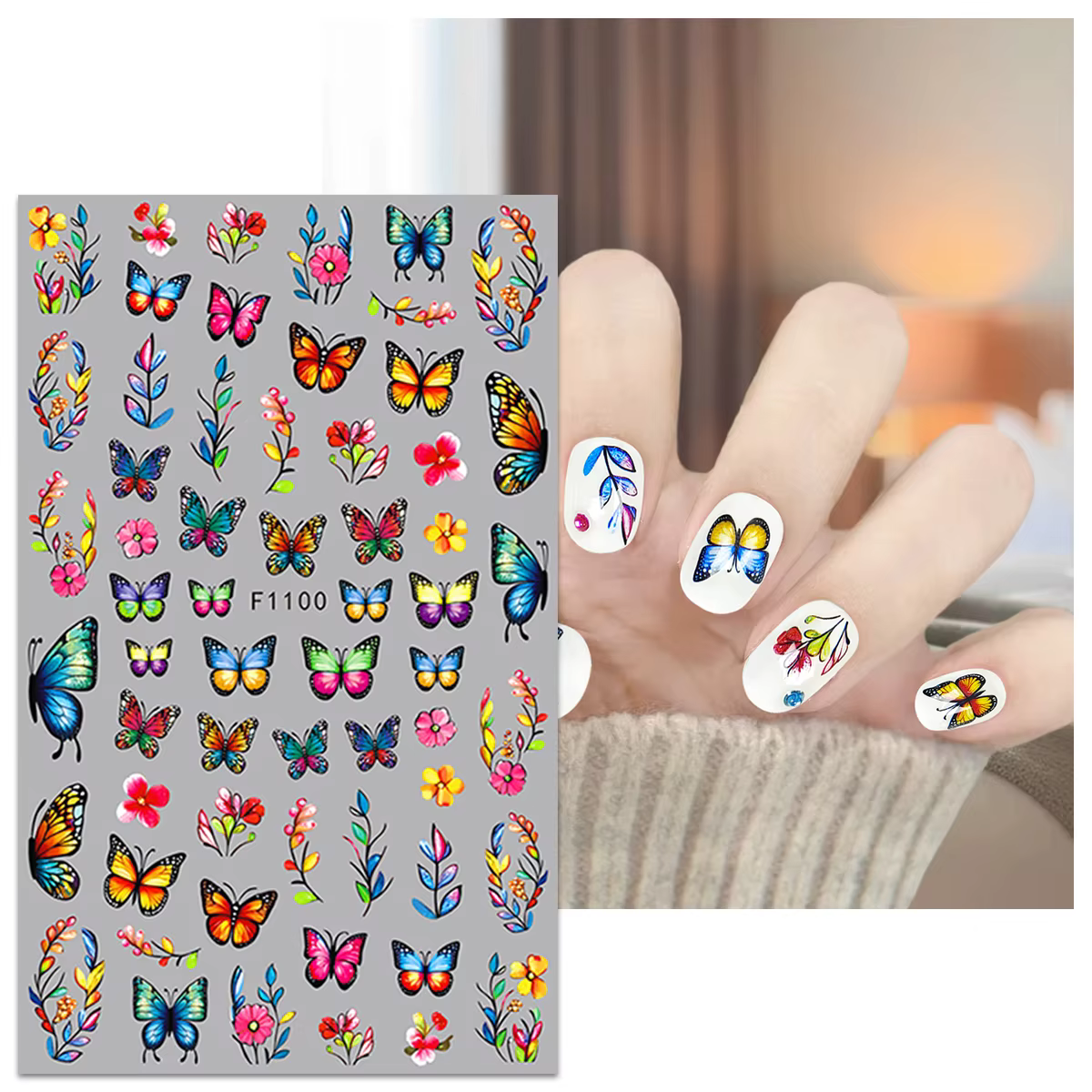 Autocollants pour ongles papillon fleur printemps et été