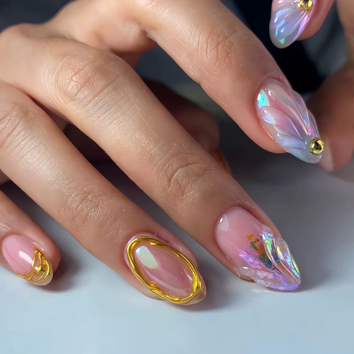 24 pièces amande dorée presse sur ongles faux