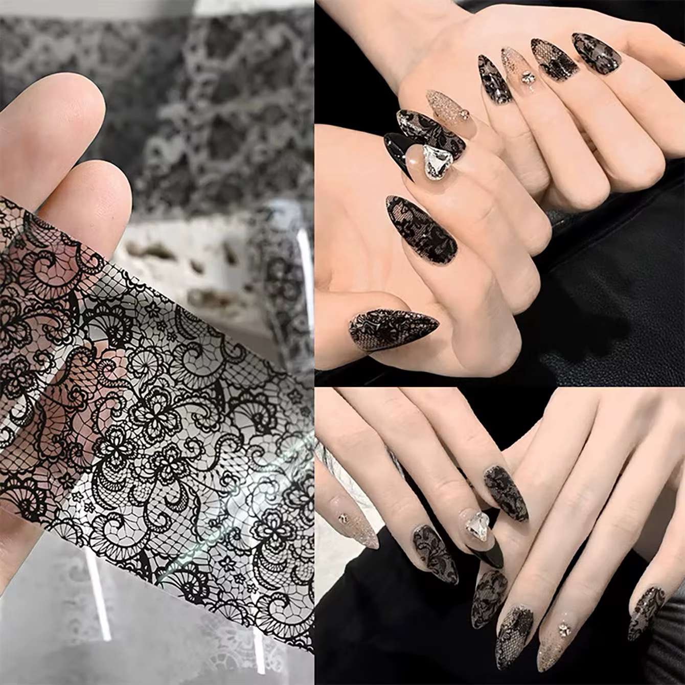 Papier de transfert pour nail art noir et blanc à motif dentelle – Best-seller des célébrités d'Internet