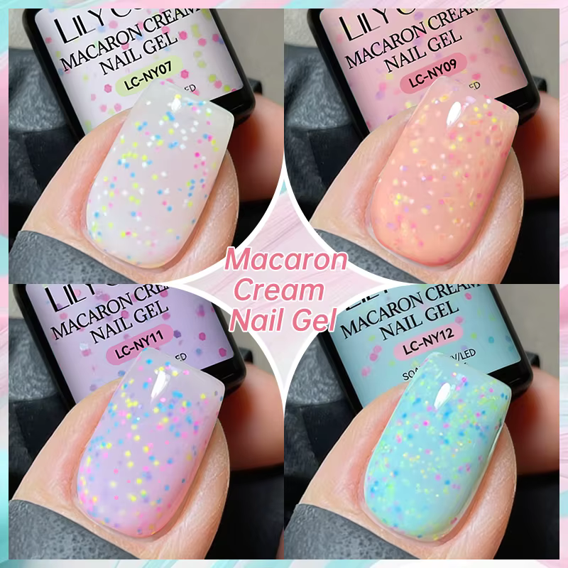 LILYCUTE 7ml Gel Crème Vernis à Ongles Macaron Paillettes Scintillantes Gel Semi-Permanent Nail Art Design Soak Off UV LED Gel Manucure