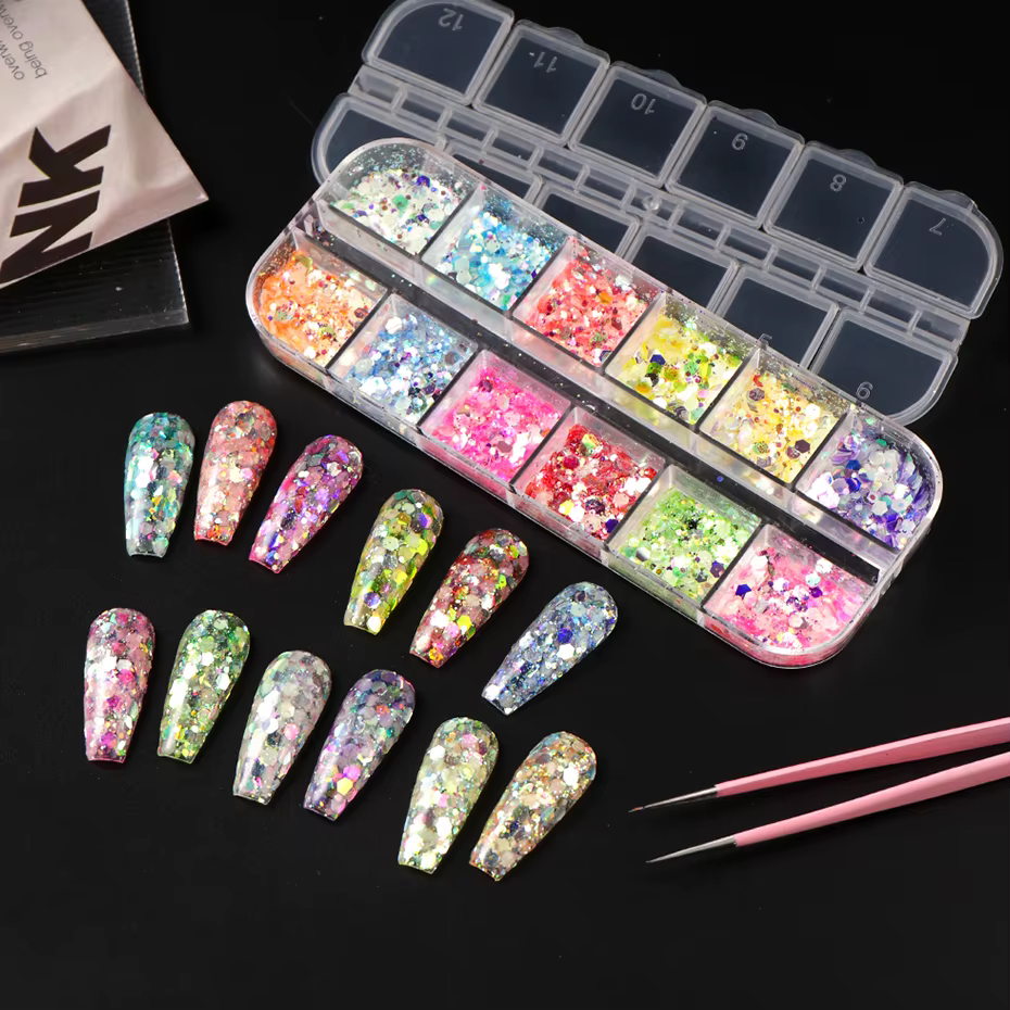 Poudre holographique hexagonale brillante pour Nail Art