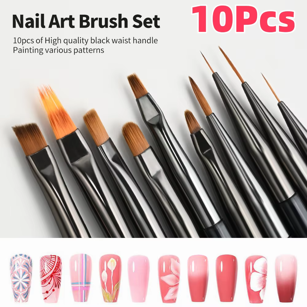 10 pièces/ensemble pinceaux pour Nail Art Liner Gel vernis lignes fleur peinture dessin stylo pour Nail Art Design bricolage ongles pointe détail outil costume
