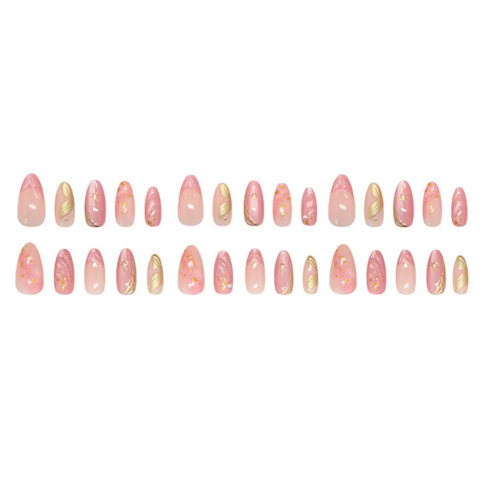 Manucure longue amande faux ongles français Aurora presse