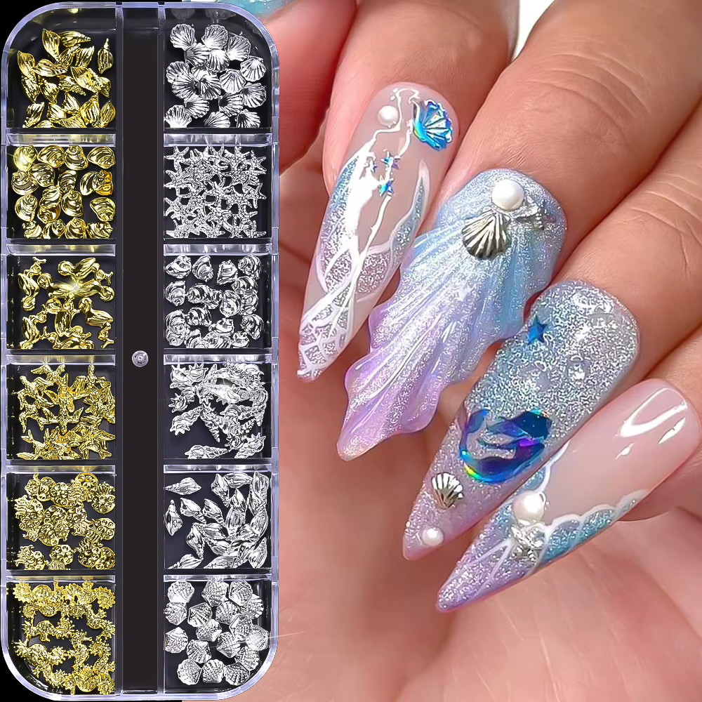 12 compartiments de breloques 3D en alliage pour nail art