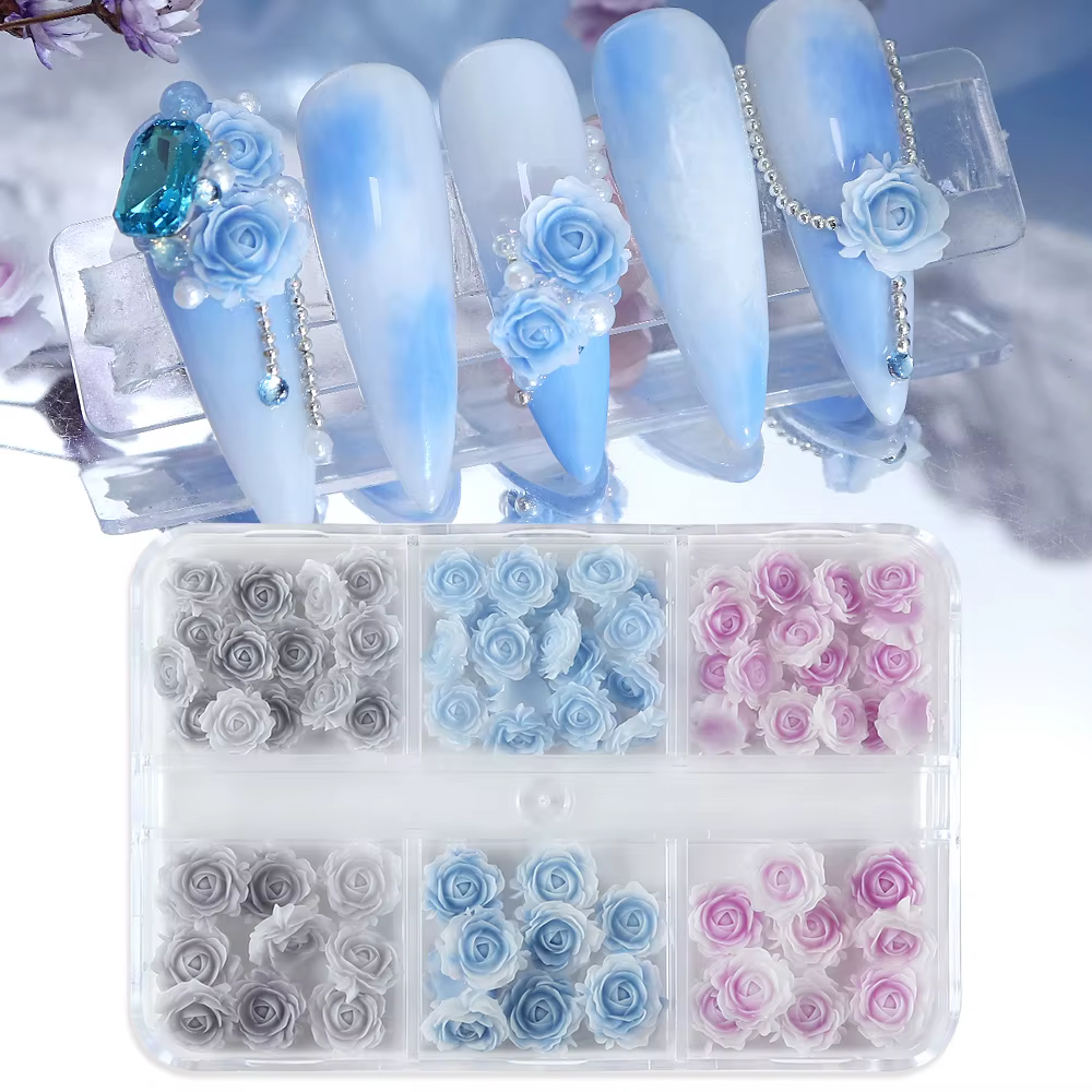 Mélange de fleurs de rose sculptées pour la décoration des ongles