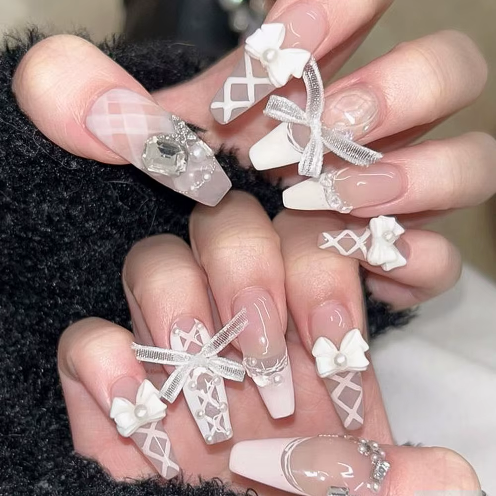 Nœuds en Organza japonais blanc rose