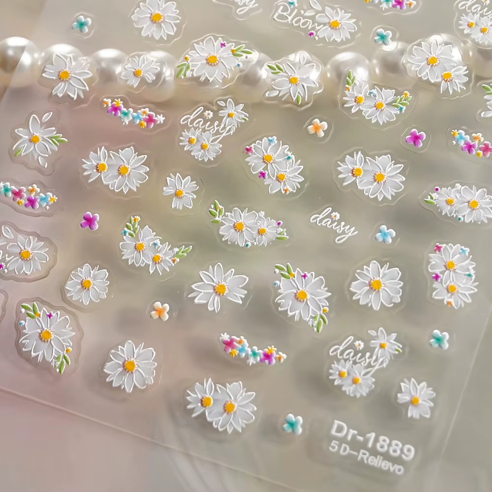 Autocollants pour ongles en forme de fleur de marguerite 3D