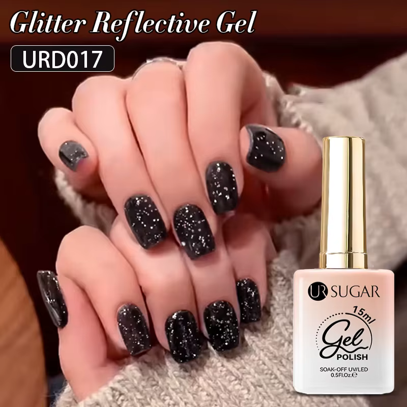 UR SUGAR 15ml réfléchissant noir paillettes vernis à ongles Flash effet scintillant Semi Permanent tremper UV Gel