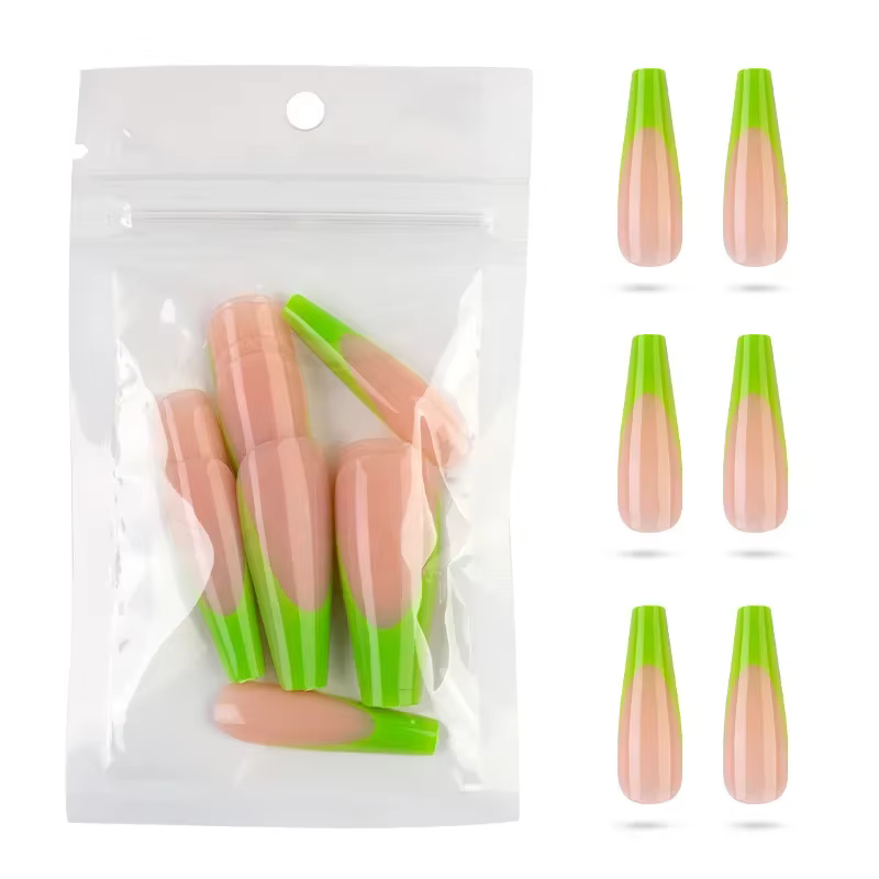 20 pièces/sac faux ongles longs cercueil français givré couverture complète